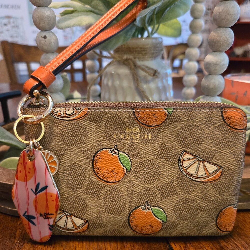Coach Oranges Wristlet with Piper K Oranges Bag Charm/ Keychain